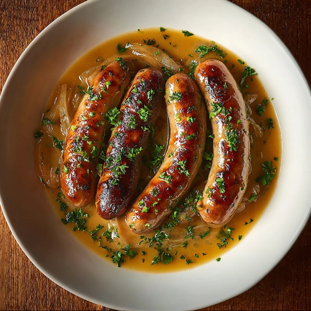 saucisses aux moutarde et oignons