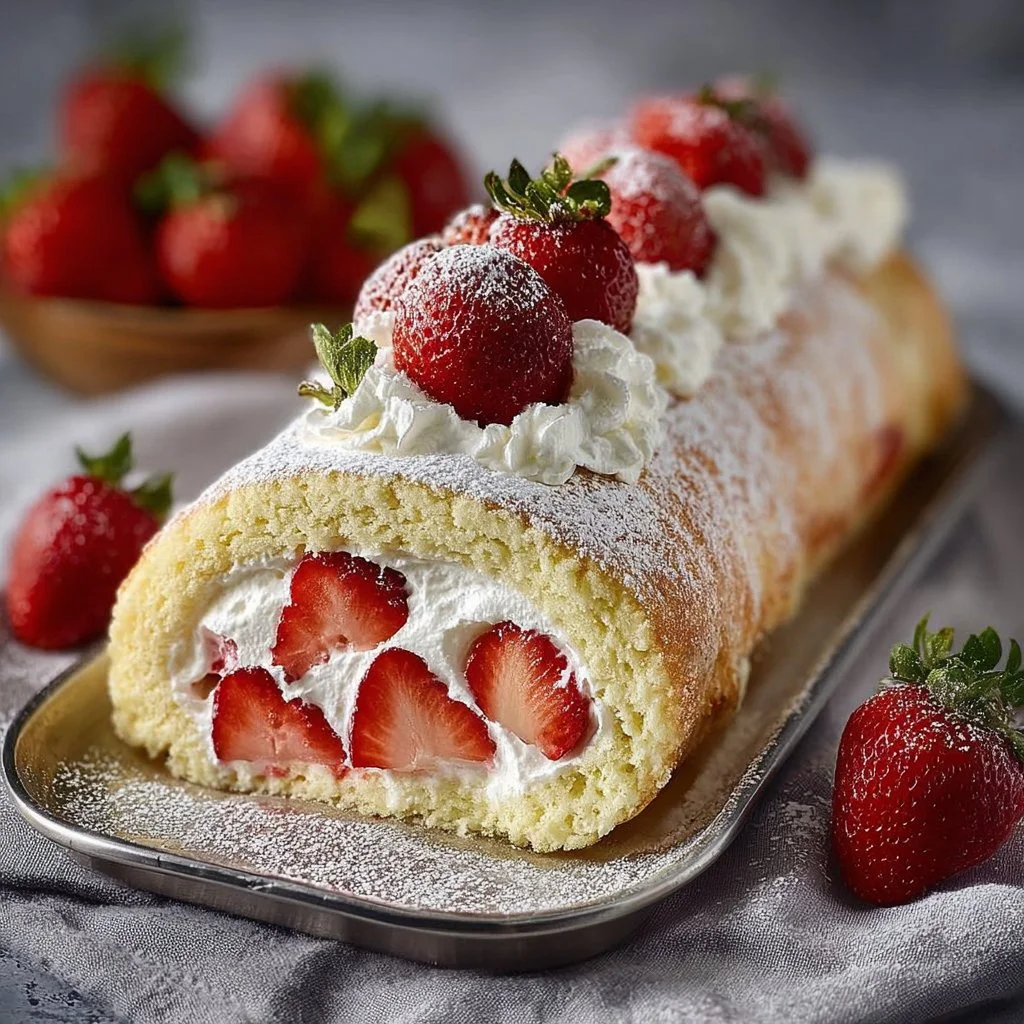 gâteau roulé aux fraises