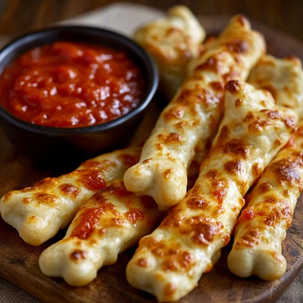 Cheesy Halloween Breadstick Bones served on a Halloween-themed platter