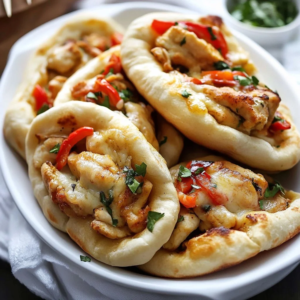 Delicious Chicken Pesto Pan Bread with chicken, pesto, and fresh herbs