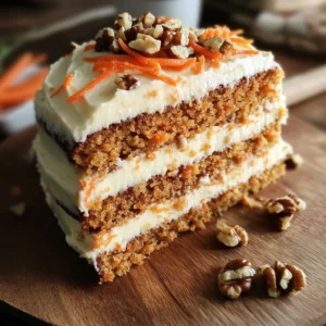 Delicious homemade carrot cake with cream cheese frosting and walnuts