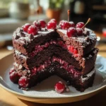 Delicious Chocolate Cherry Christmas Cake with festive decorations