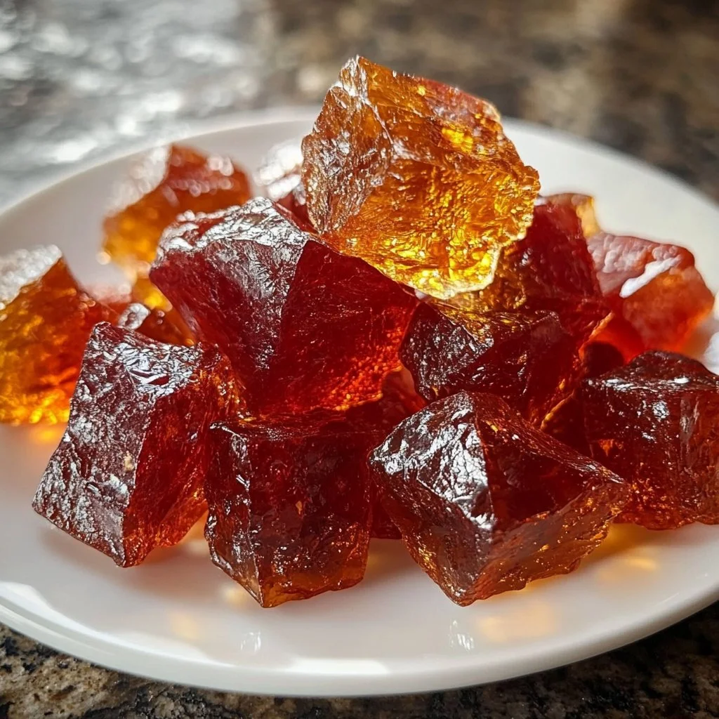 Colorful Cinnamon Rock Candy pieces in a decorative jar