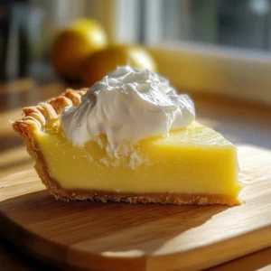 Sliced Cream Cheese Lemonade Pie with lemon garnish on a white plate