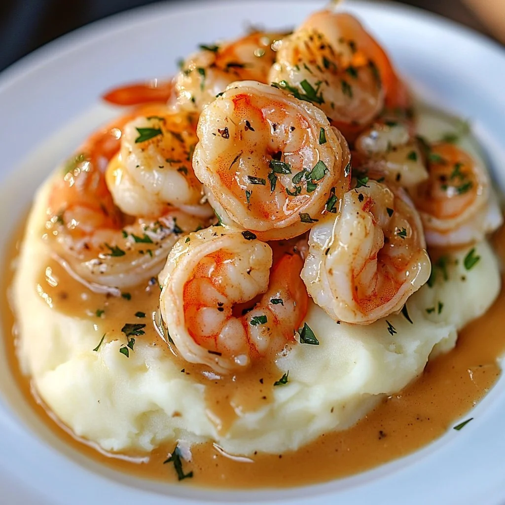 Creamy Garlic Shrimp Over Mashed Potatoes