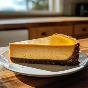 Slice of creamy pumpkin cheesecake topped with whipped cream and a sprinkle of cinnamon