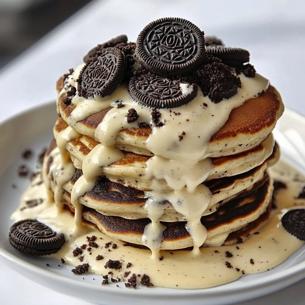 Fluffy Oreo Pancakes With Cream Cheese Sauce