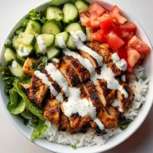 Grilled Chicken Shawarma Bowl with fresh vegetables and aromatic spices