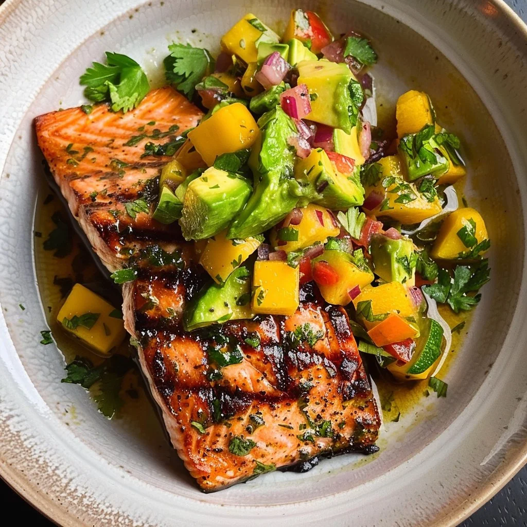 Grilled Lime Salmon With Avocado Mango Salsa