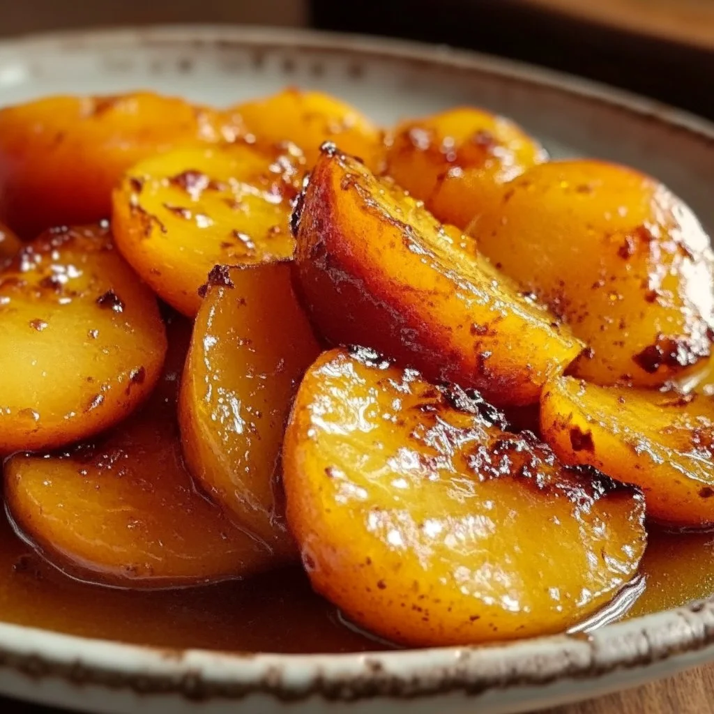 Delicious healthy honey roasted peaches served on a plate