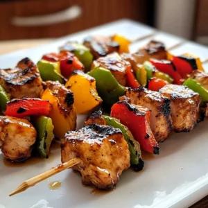 Delicious juicy teriyaki chicken skewers grilled and garnished.