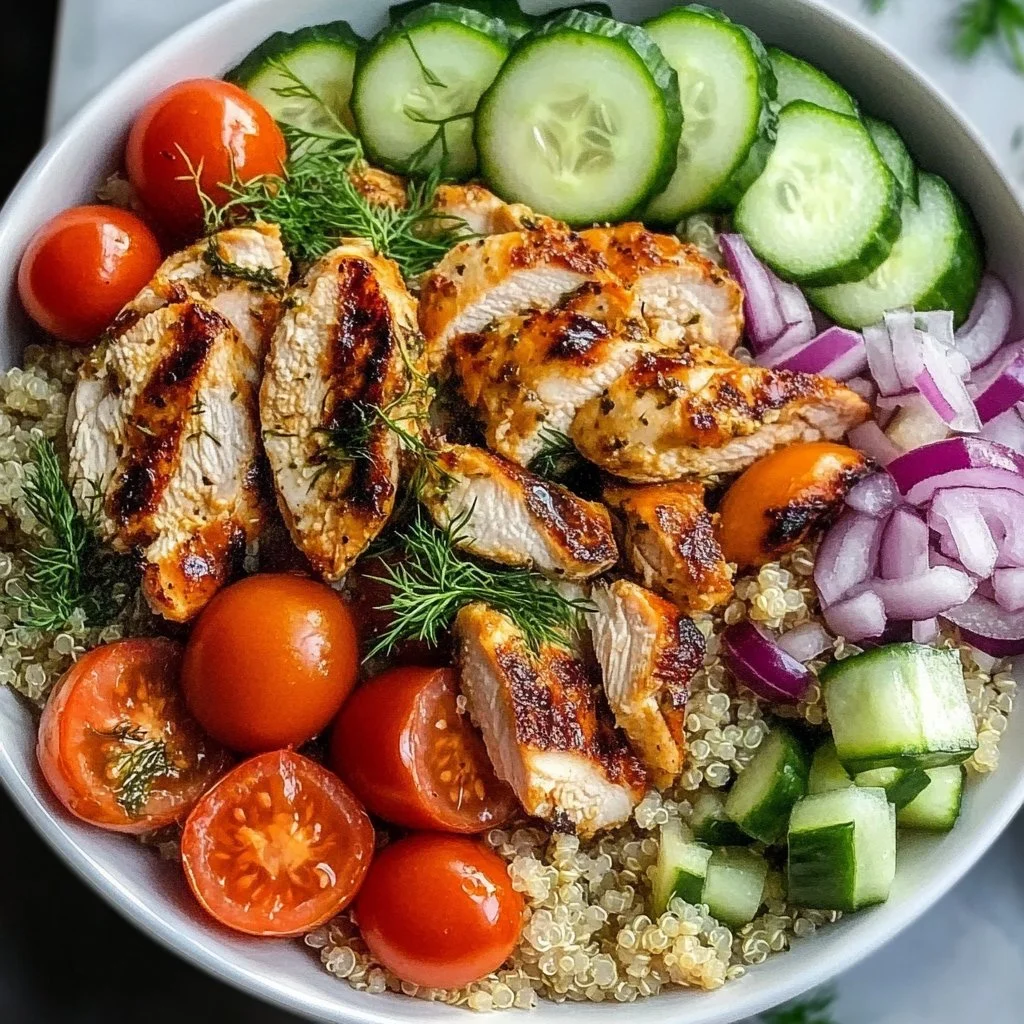 Mediterranean Lemon Dill Chicken Bowls with fresh herbs and veggies