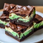Mint Chocolate Chip Cheesecake Swirl Brownies served on a plate