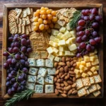 No-Cook Thanksgiving Cheese Tray with assorted cheeses, fruits, and nuts.