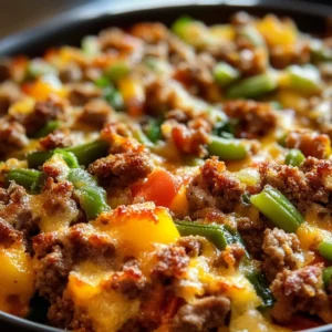 One-Pan Ground Beef Hobo Casserole served in a skillet