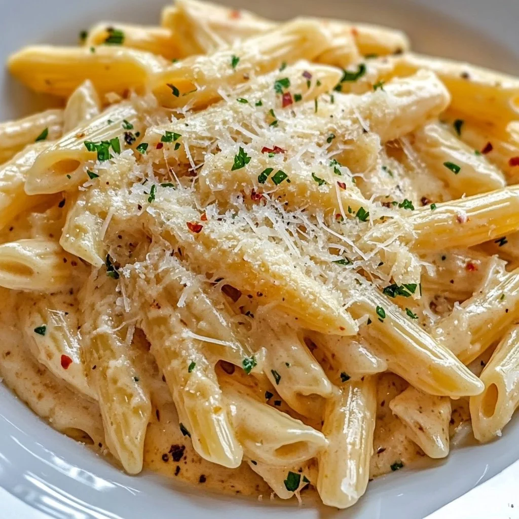Delicious one pot creamy garlic pasta served in a bowl