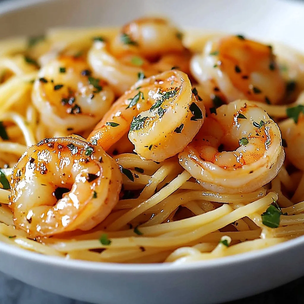 Delicious one-pot garlic butter shrimp pasta dish served in a bowl