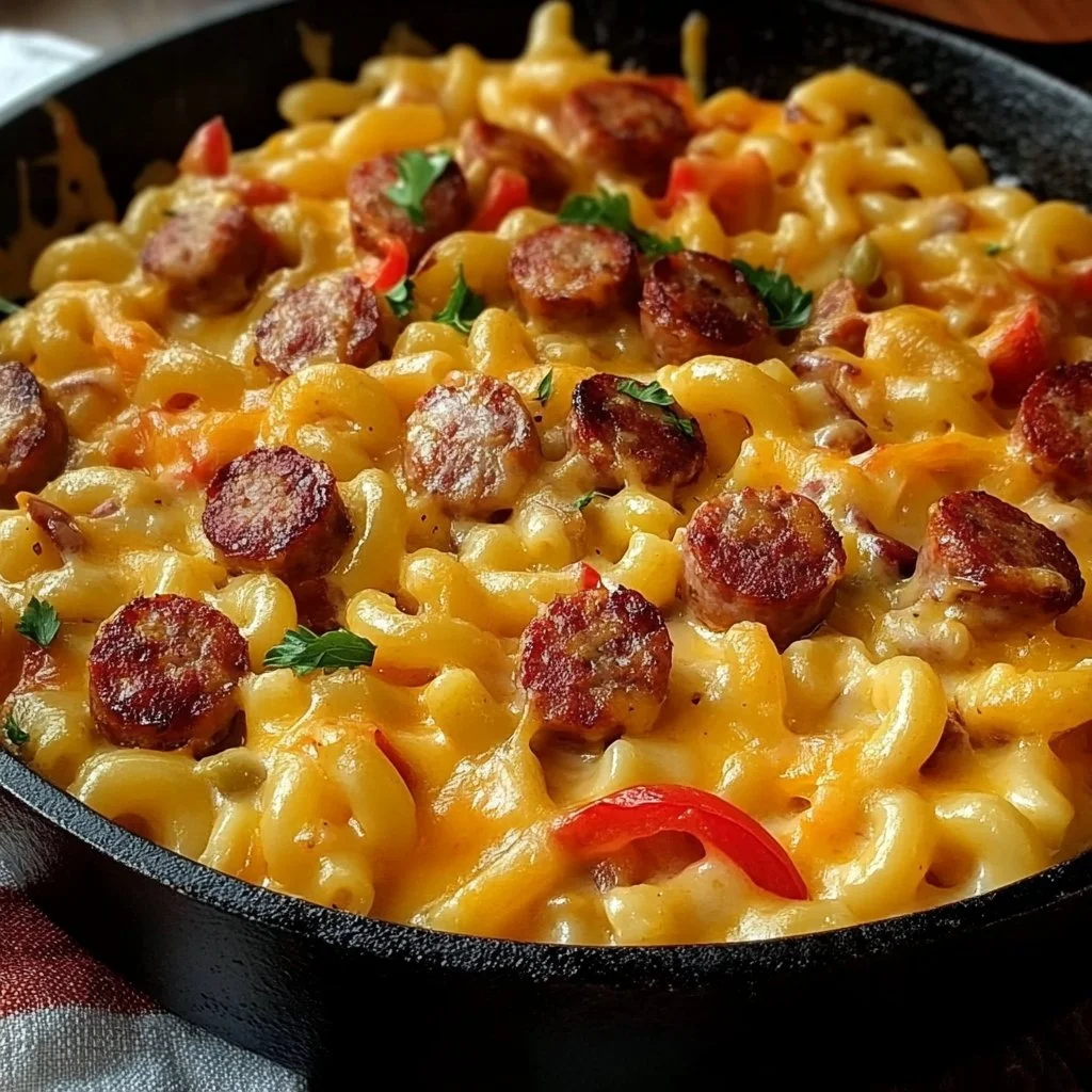 One Skillet Smoky Cajun Sausage Cheese Mac