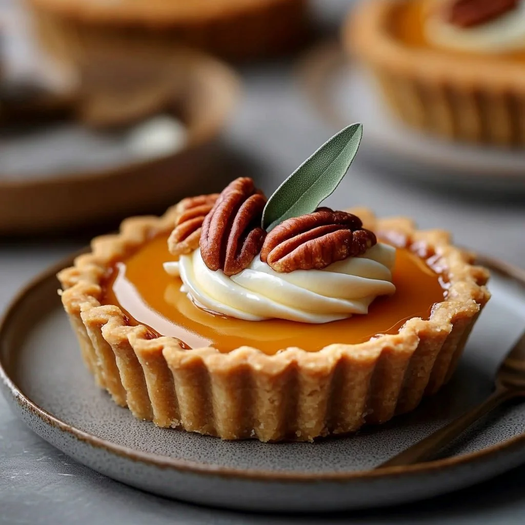 Delicious Pumpkin Spice Caramel Tarts topped with creamy caramel and spices