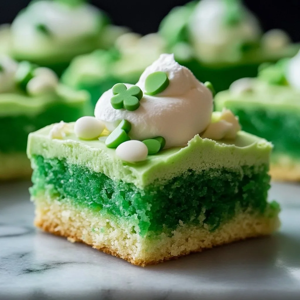 Shamrock Shake Sugar Cookie Bars with green frosting and sprinkles