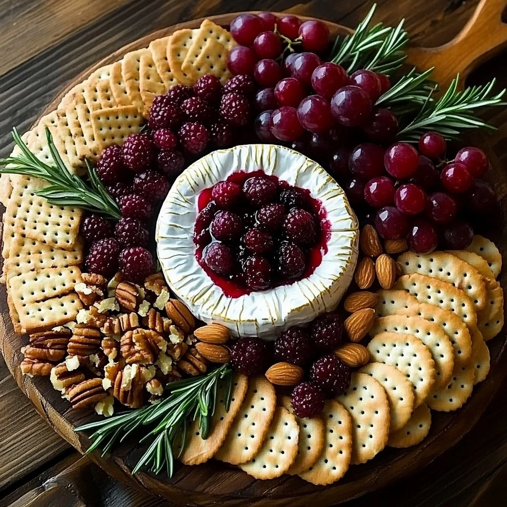 A beautifully arranged Thanksgiving cheese board featuring assorted cheeses and fruits.