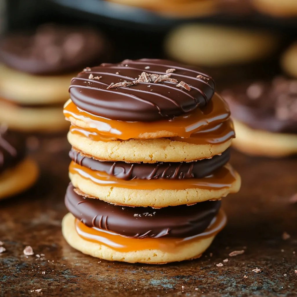Delicious homemade Twix cookies with chocolate and caramel toppings
