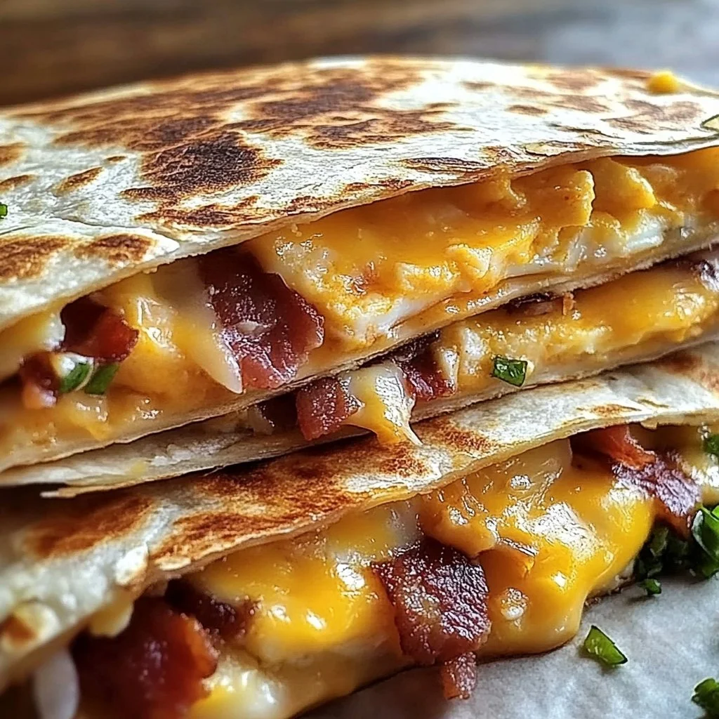 Delicious Bacon Egg Cheese Quesadillas ready for breakfast