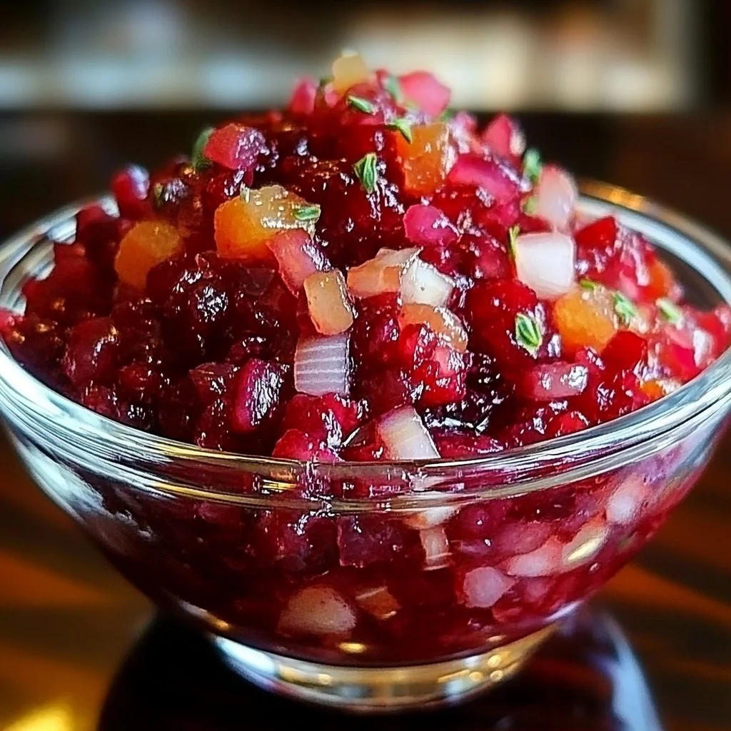 Delicious homemade cranberry chutney served in a jar