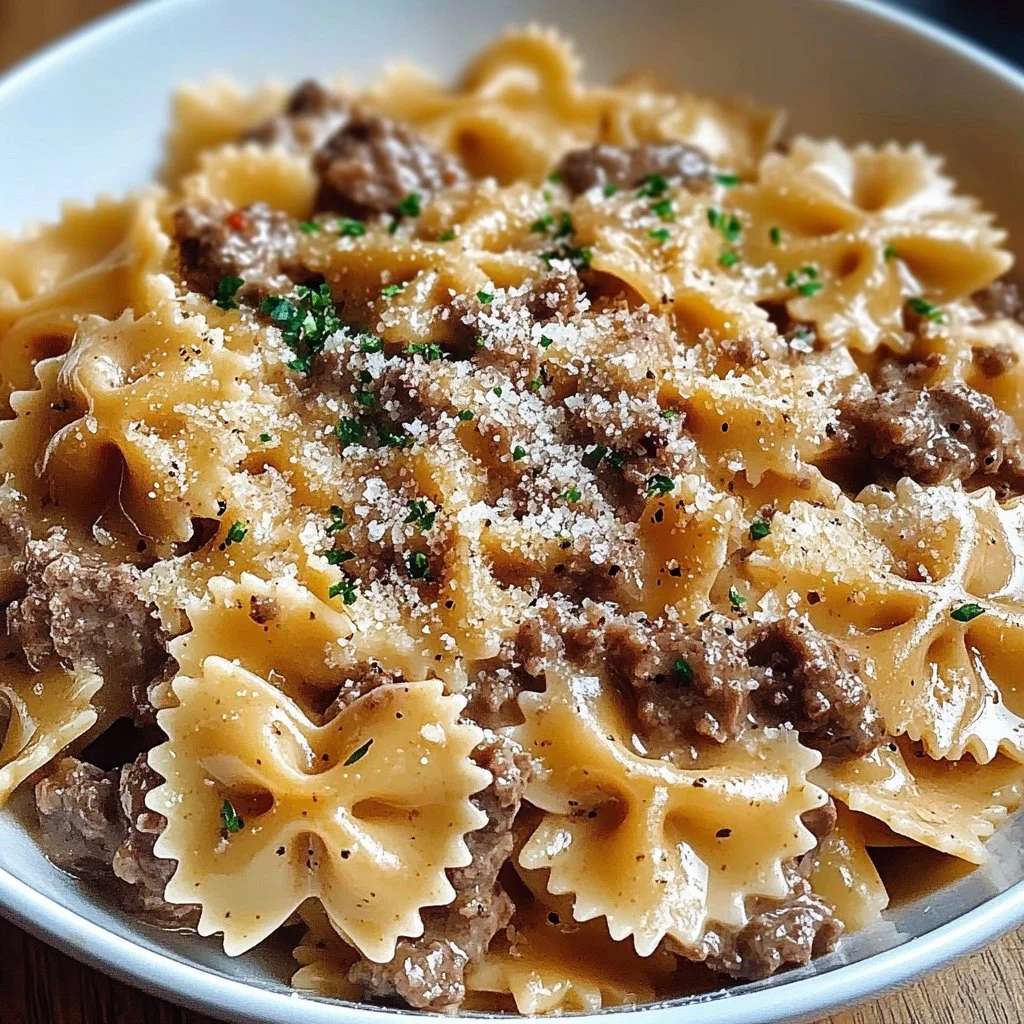 Parmesan Garlic Beef Bowtie Pasta