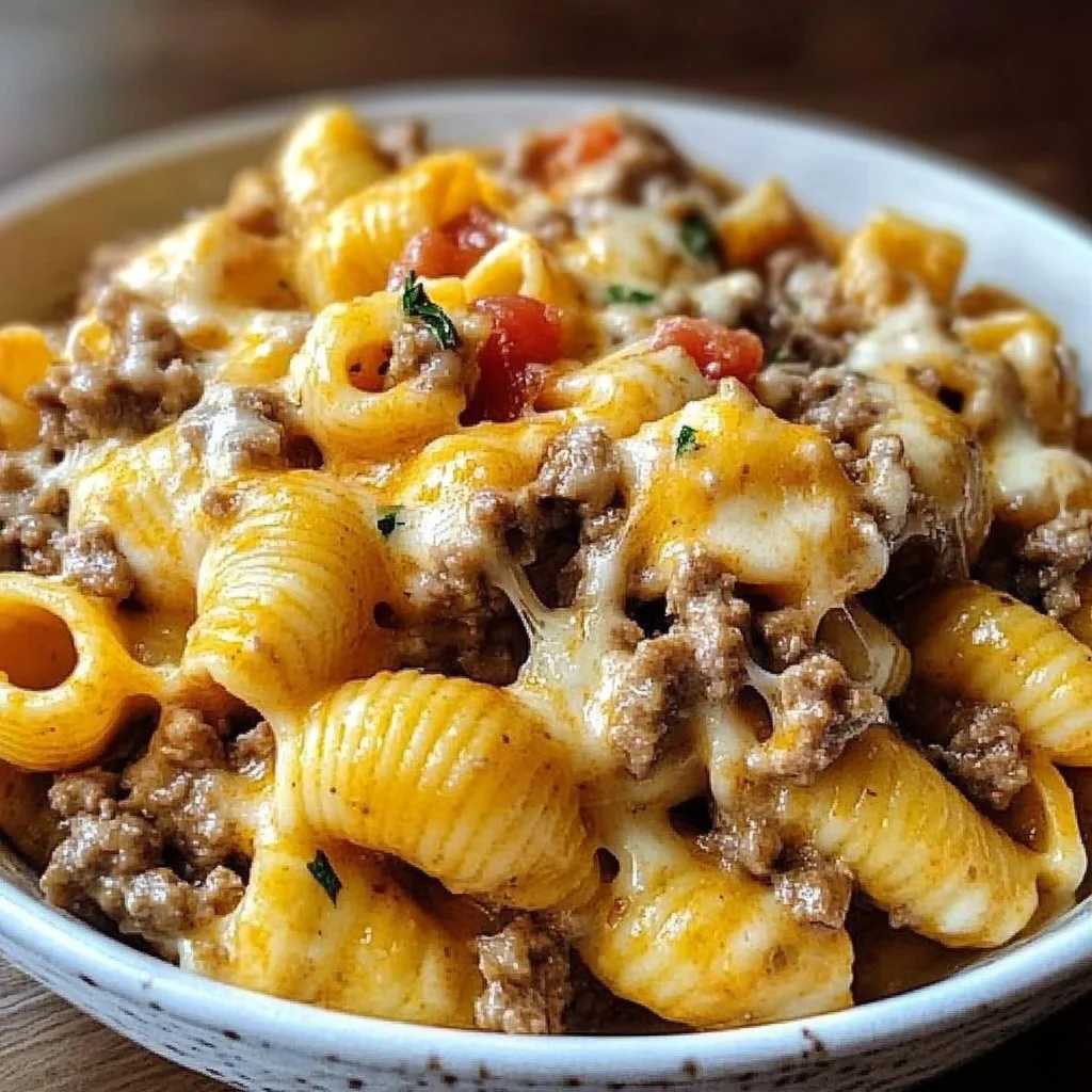 Crockpot Cheesy Ranch Beef Pasta Shells