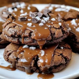 Double chocolate salted caramel cookies with a rich, gooey texture