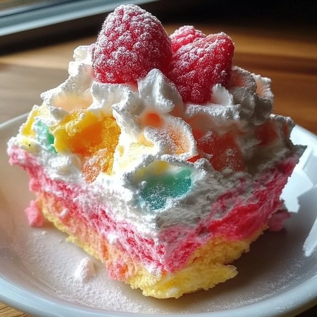 Delicious Greek Yogurt Jello Fluff served in a bowl with colorful fruit toppings.