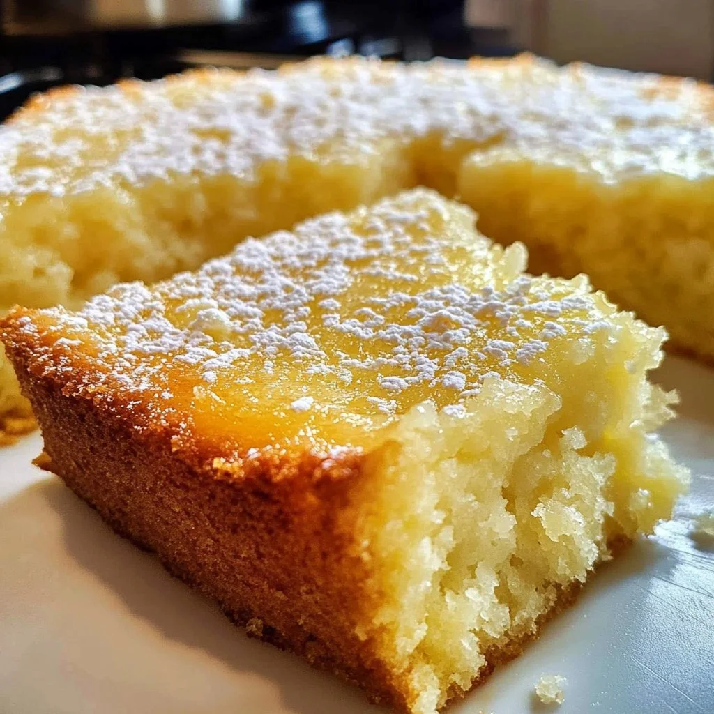 Slice of Italian Lemon Ricotta Cake on a plate with lemon garnish