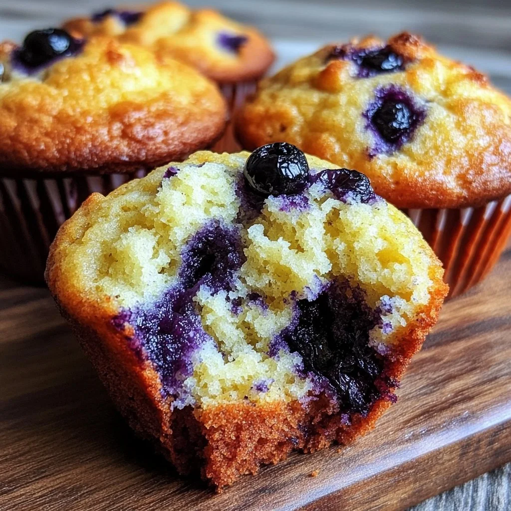 Freshly baked lemon blueberry muffins on a cooling rack