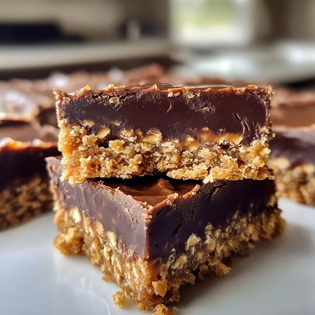 No Bake Buckeye Bars with chocolate and peanut butter layers