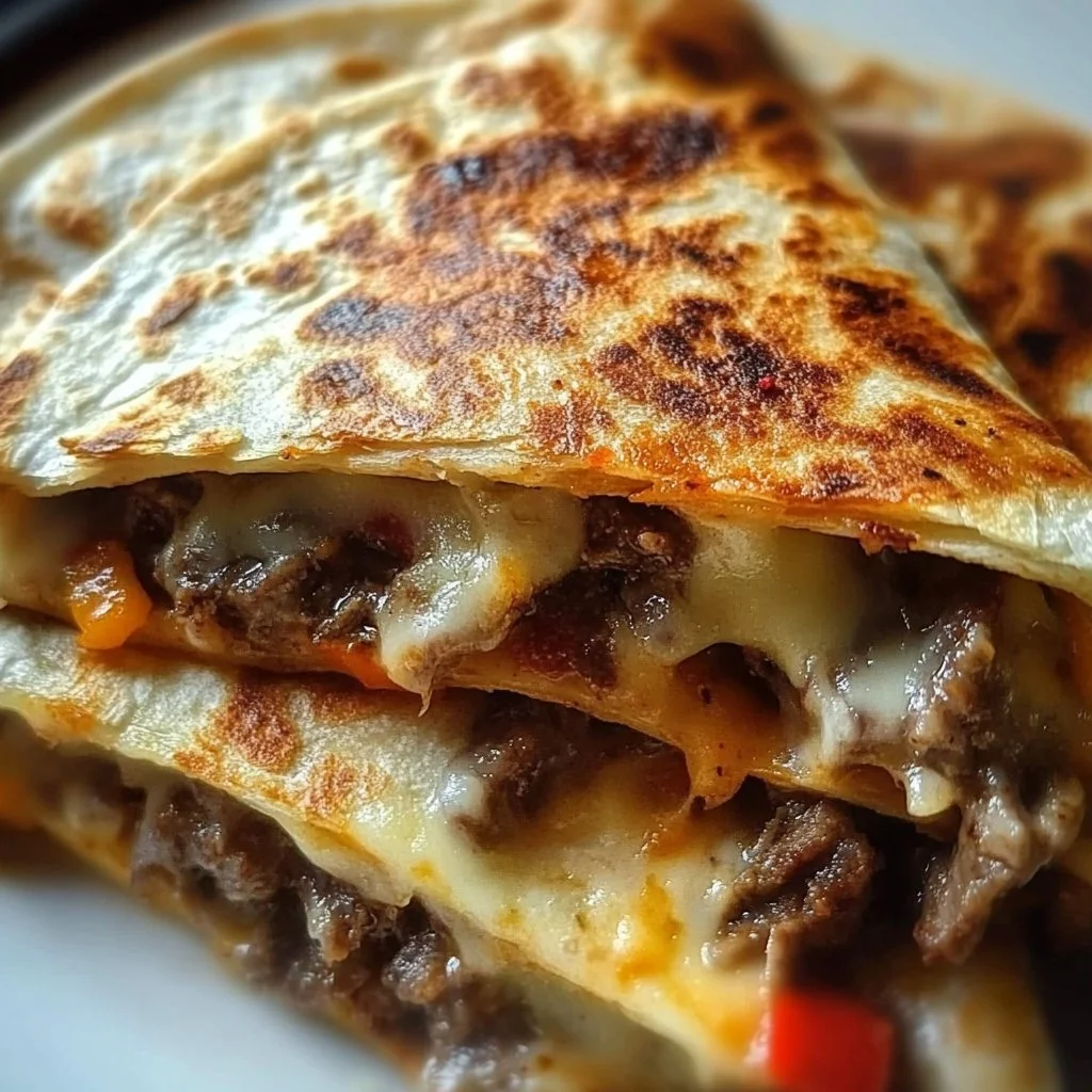 Philly Cheesesteak Quesadillas loaded with beef, cheese, and peppers