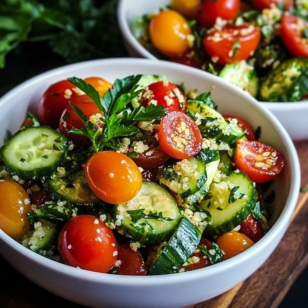 Colorful quinoa salad with fresh vegetables and dressing in a bowl