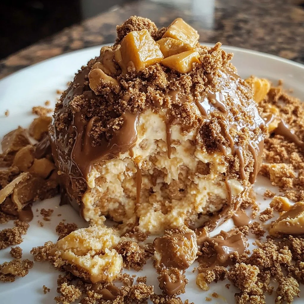 Reese's Cheese Ball dessert dip with peanut butter and chocolate toppings