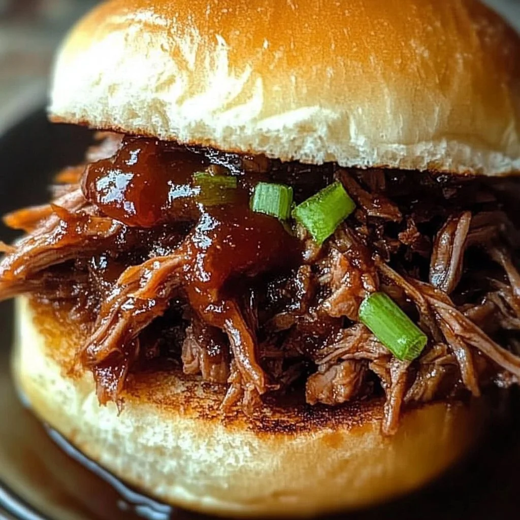 Delicious slow cooker shredded beef sandwiches served with fresh toppings