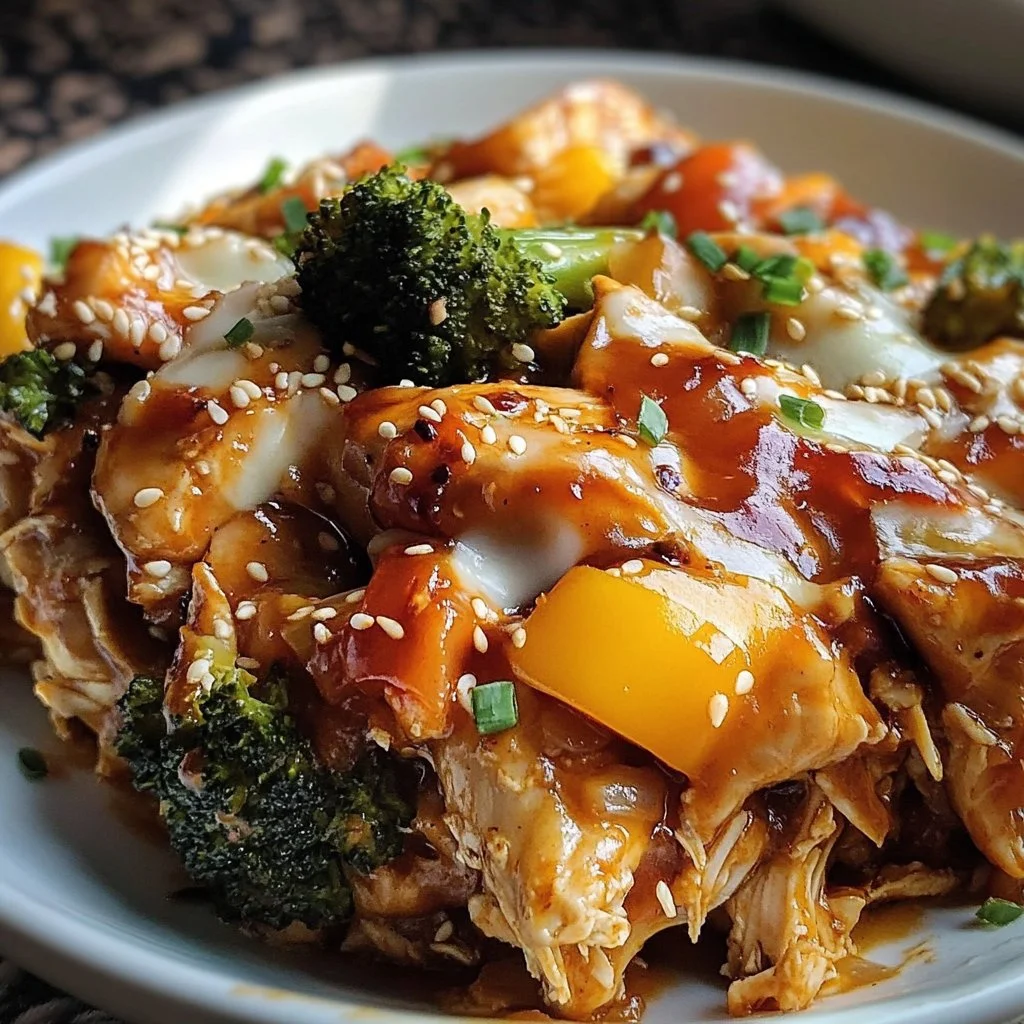 Delicious Teriyaki Chicken Casserole garnished with green onions