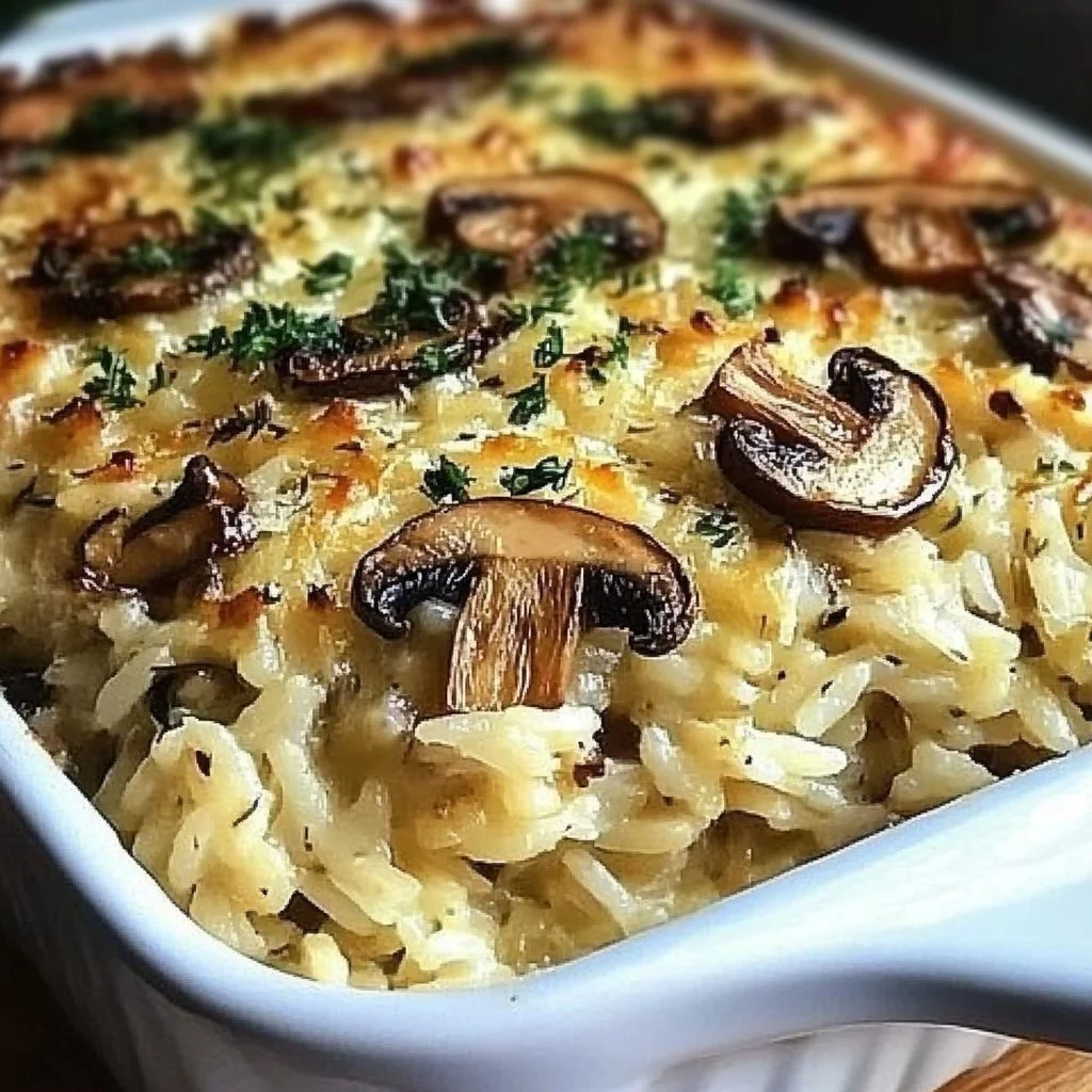 Vegetarian Garlic Mushroom Rice Bake