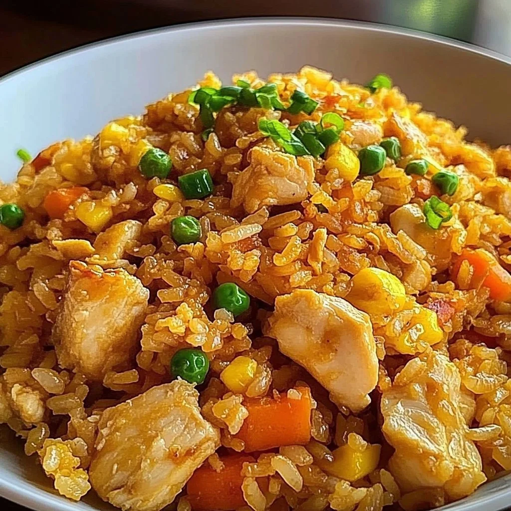 Delicious bowl of 30-minute chicken fried rice with vegetables and chicken