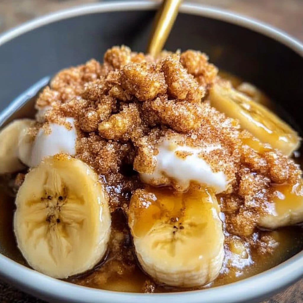 Bananas Foster with Cinnamon Toast Crunch Crumble