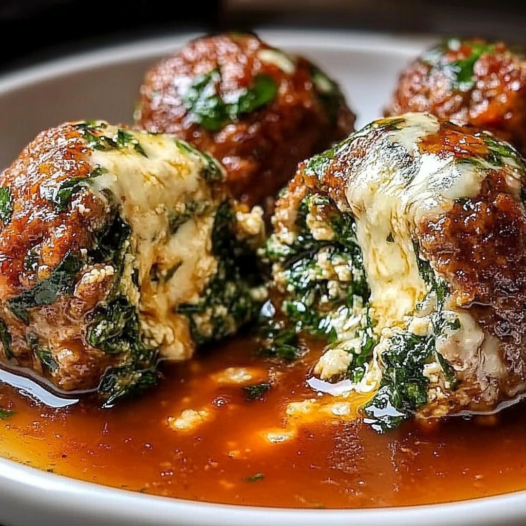 Spinach Garlic Meatballs Stuffed with Mozzarella