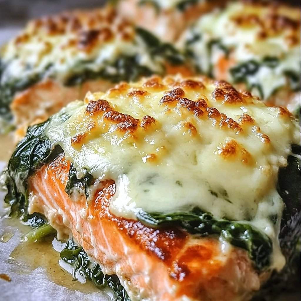 Baked Salmon Spinach Mozzarella
