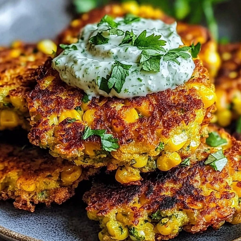 Crispy Corn Fritters with Cilantro Cream