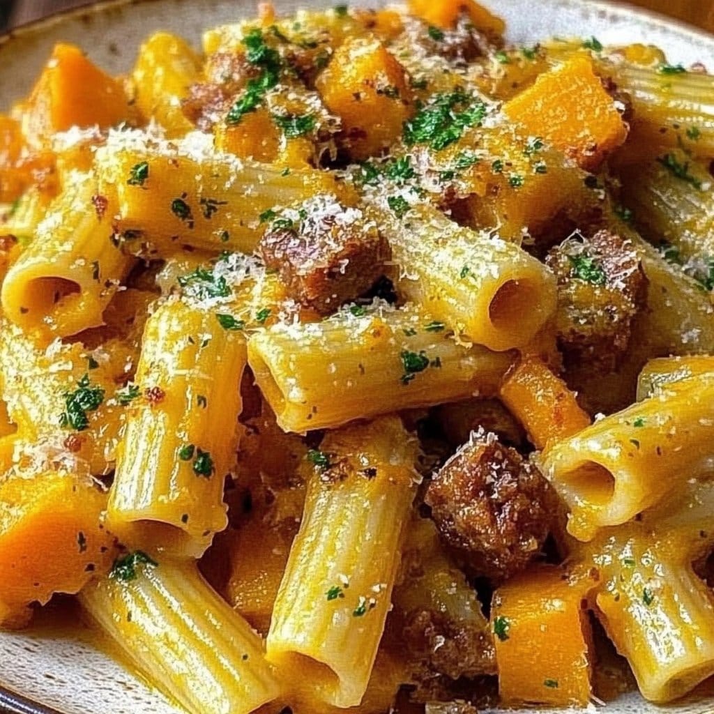 Creamy Rigatoni with Butternut Squash and Spicy Sausage