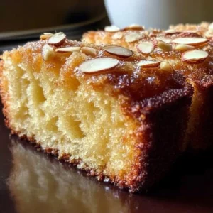 Deliciously moist almond pound cake on a decorative plate