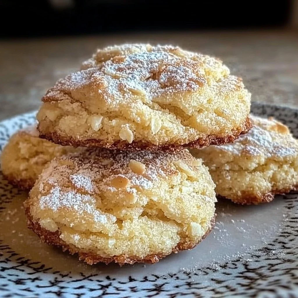 Homemade Almond Shortbread Meltaway Cookies on a decorative plate