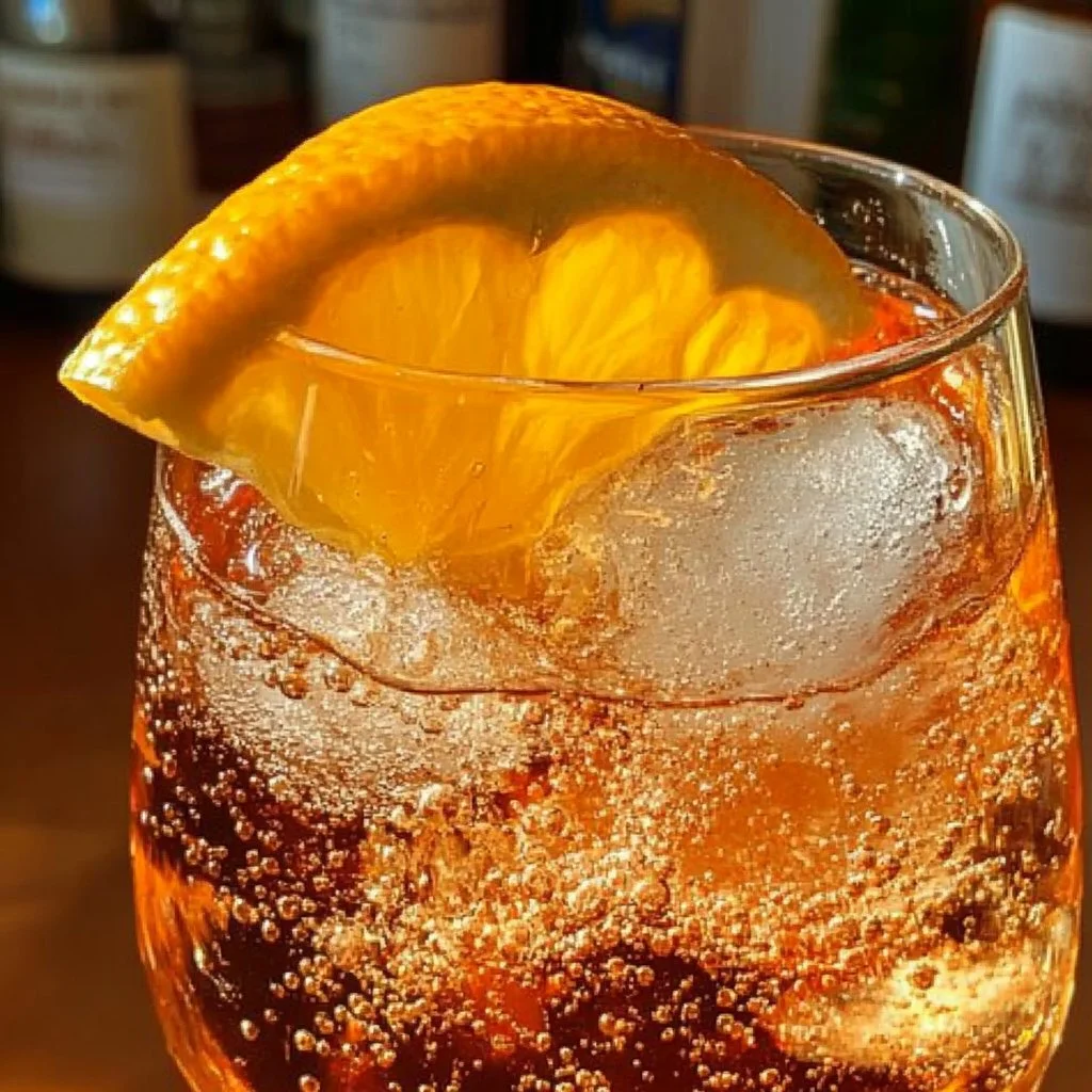 A refreshing Aperol Spritz cocktail served in a stylish glass with an orange slice.